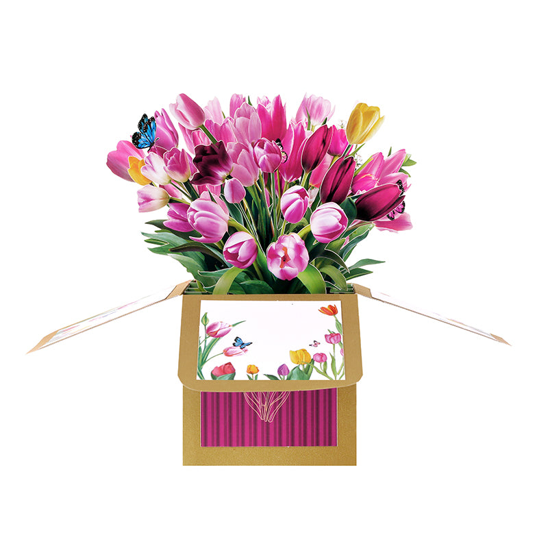 Tulip Beige 3D Pop Up Birthday Box Card - Spring Mother's Day Birthday Mum