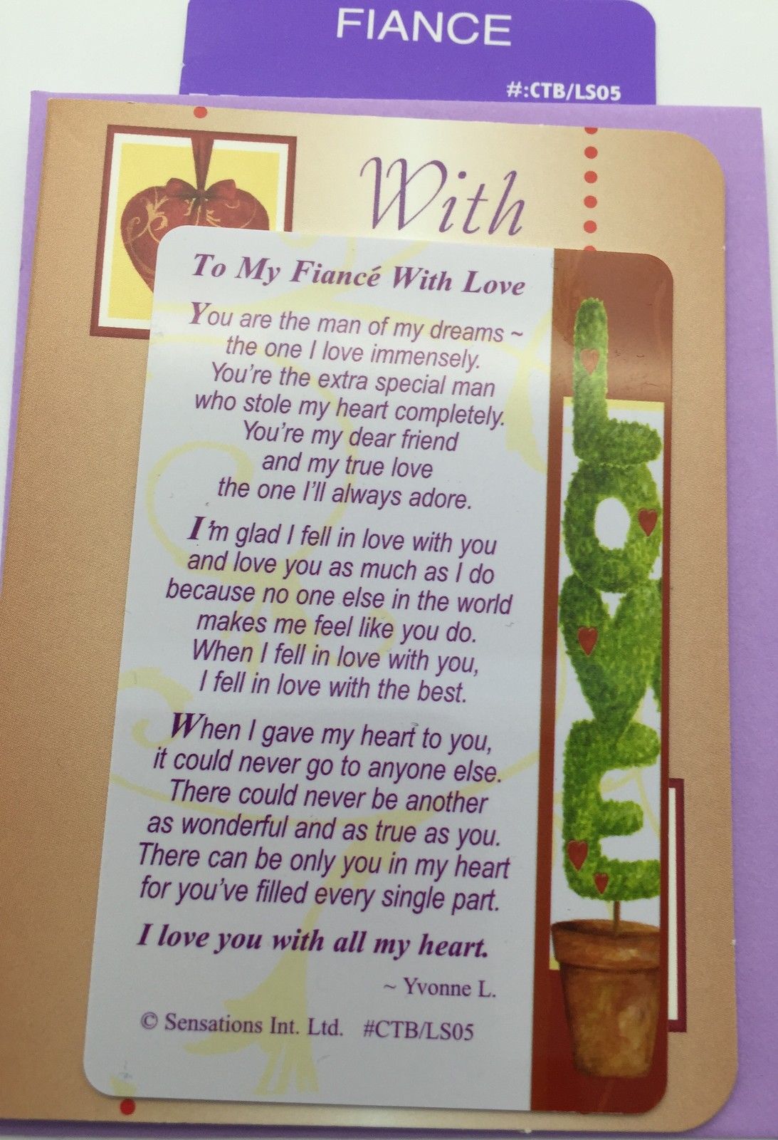 Sentimental Keepsake Wallet / Purse Card To My Fiance With Love