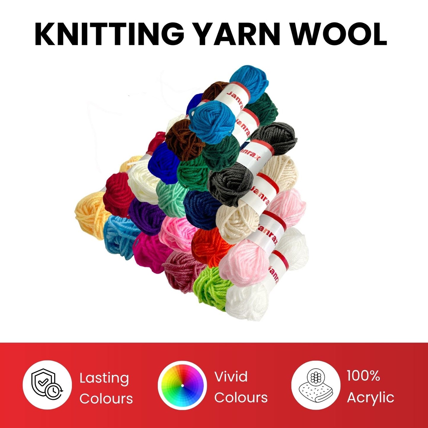 Pack of 5 White Acrylic Yarn Rolls – 10g each, 4 Strand 8 Ply Knitting Wool