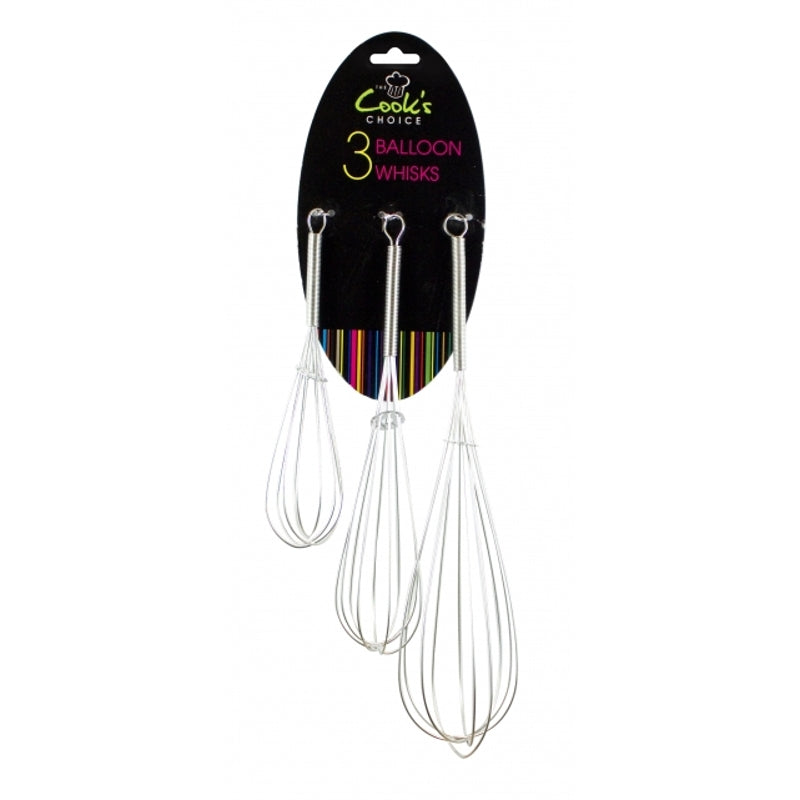 Set of 3 Balloon Whisk - Baking Cooking Mixing Assorted Sizes