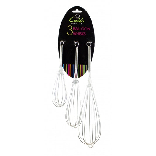 Set of 3 Balloon Whisk - Baking Cooking Mixing Assorted Sizes