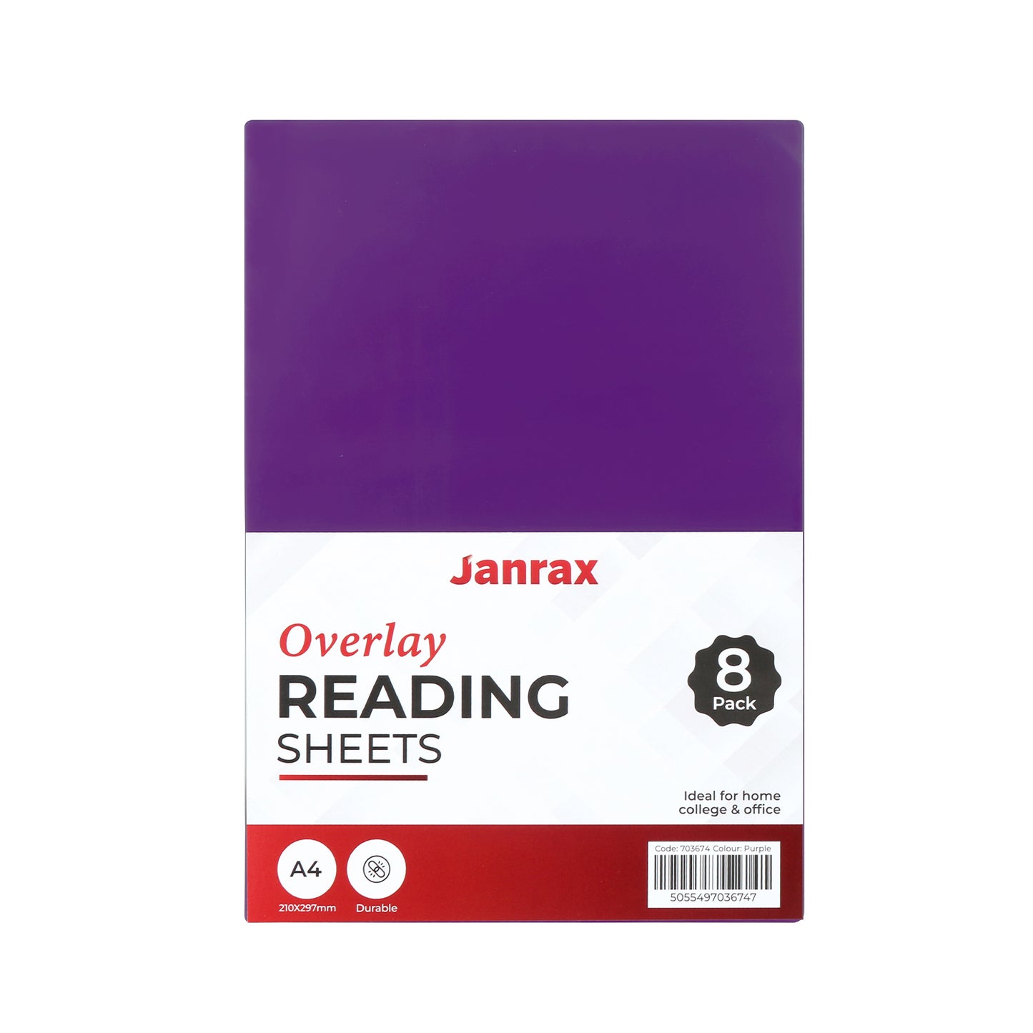 Pack of 24 A4 Plain Purple Dyslexia Overlay Reading Sheets – PET Material, Rounded Corners