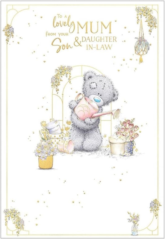 A Lovely Mum Bear Watering Flowers Design Mother's Day Card From Son & Daughter In Law 