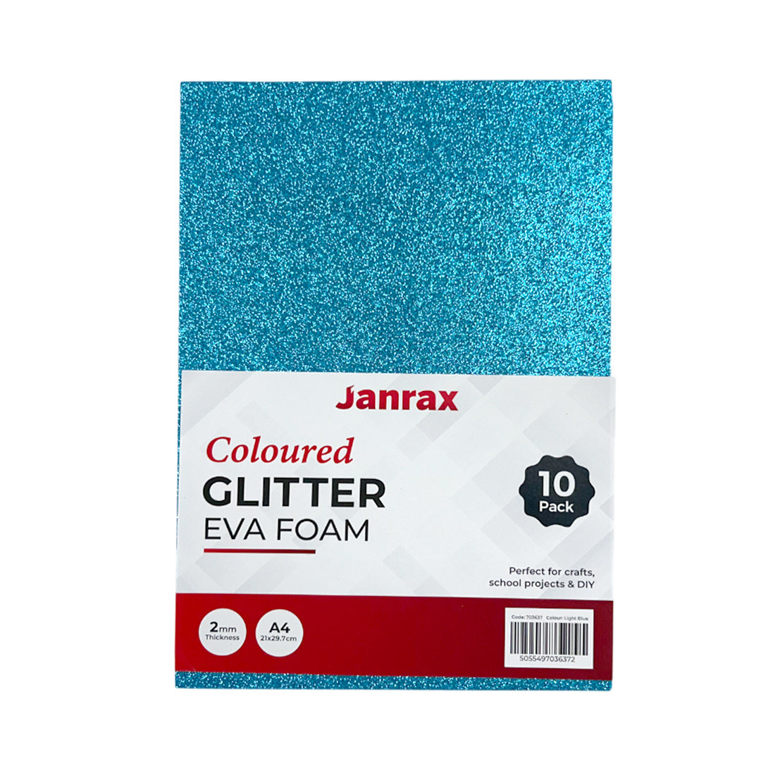 Pack of 200 A4 Light Blue Glitter EVA Foam Sheets