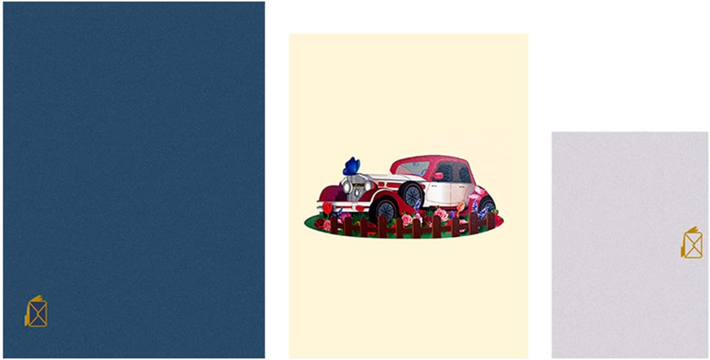 Vintage Red Car 3D Pop Up Greeting Card