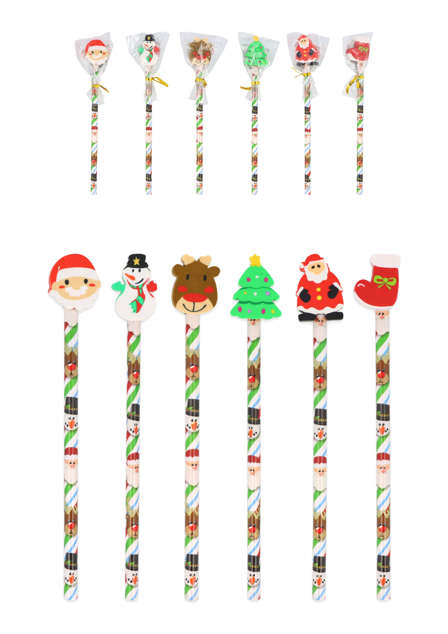 Pack of 6 Christmas Pencils with Eraser