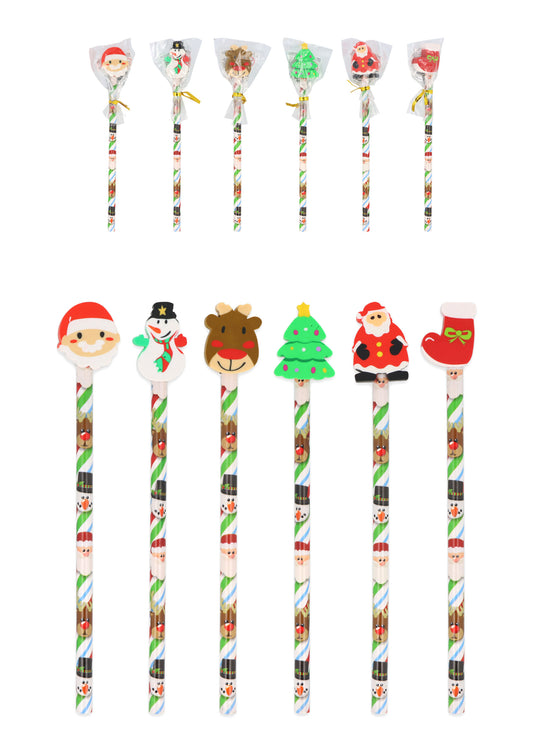 Pack of 6 Christmas Pencils with Eraser