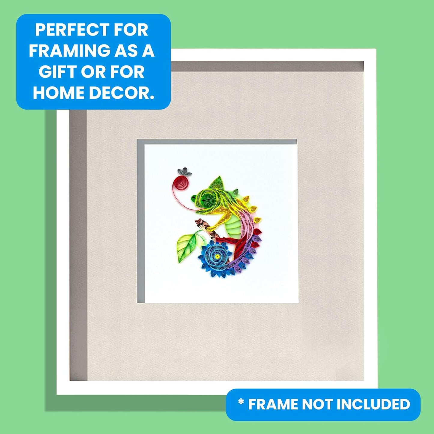 Quilling Colourful Chameleon Colour-Changing Fun! Hand-Finished Card Frameable Art