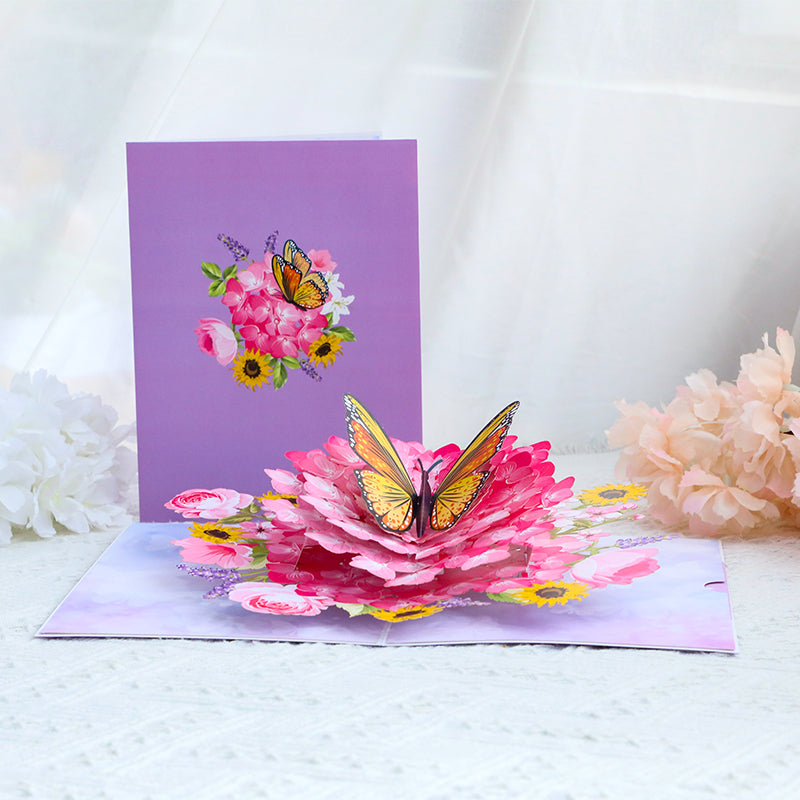 Butterfly Blossom Burst Carnation 3D Pop Up Greeting Card