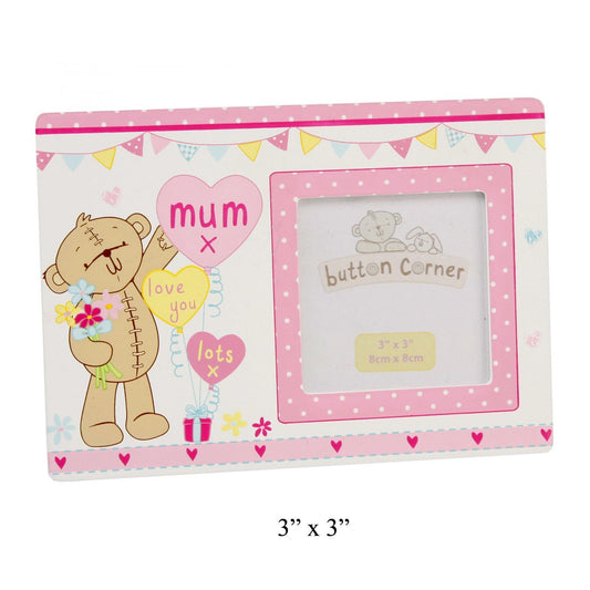 Button Corner MDF Photo Frame 3x3 - Mum Quality Birthday Gift