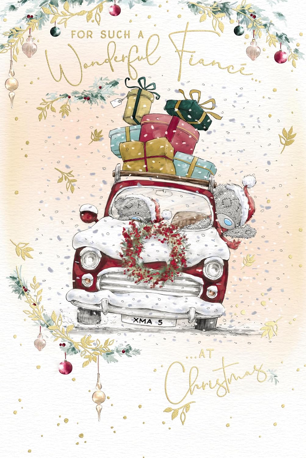 Bears In A Car Wonderful Fiancé Christmas Card