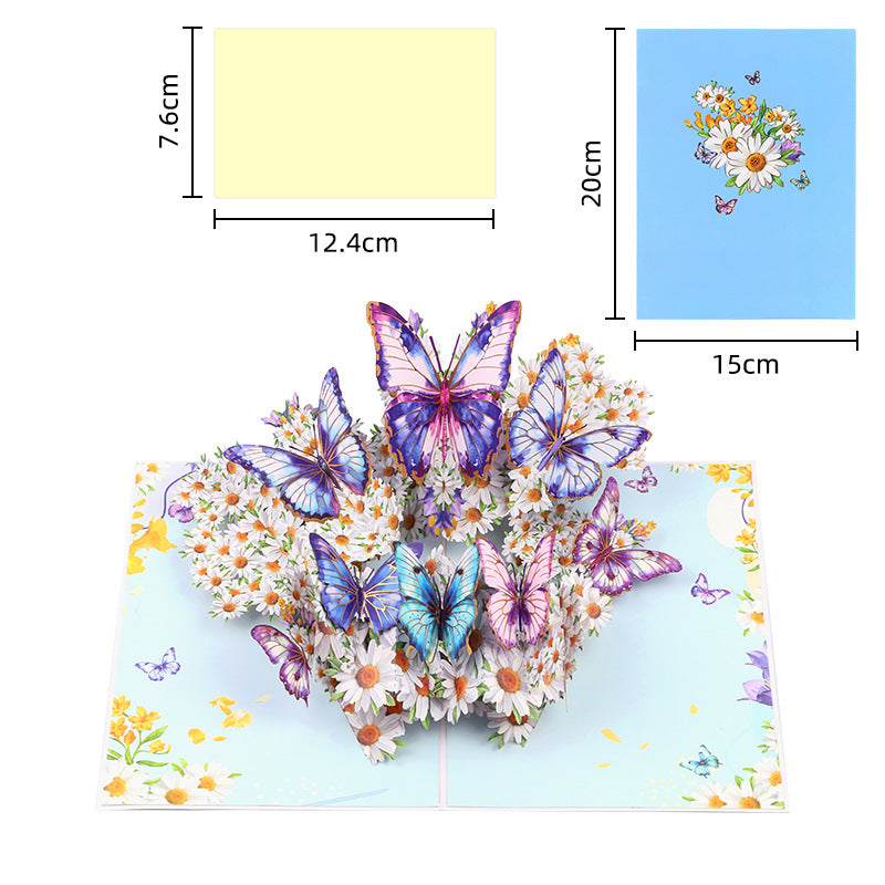 Flower & Butterfly Blue 3D Pop Up Greeting Card