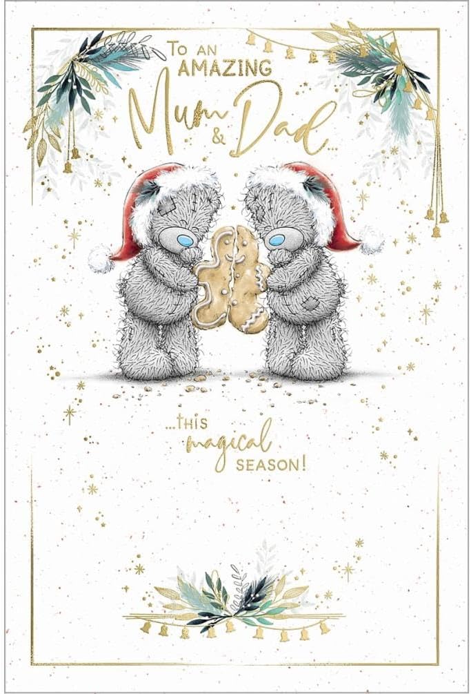 Bears With 2 Halves Of Gingerbread Biscuit Mum And Dad Christmas Card