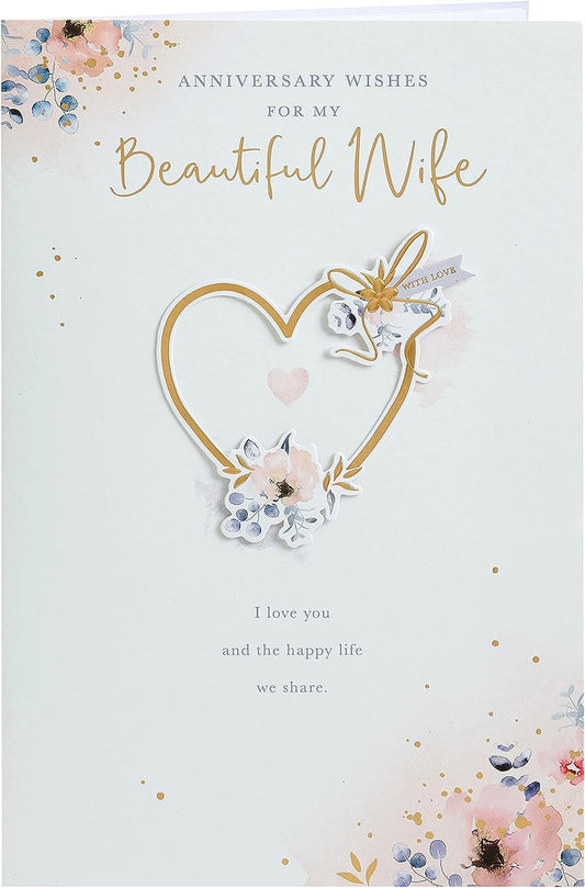 Stunning Floral Design Wife Wedding Anniversary Card