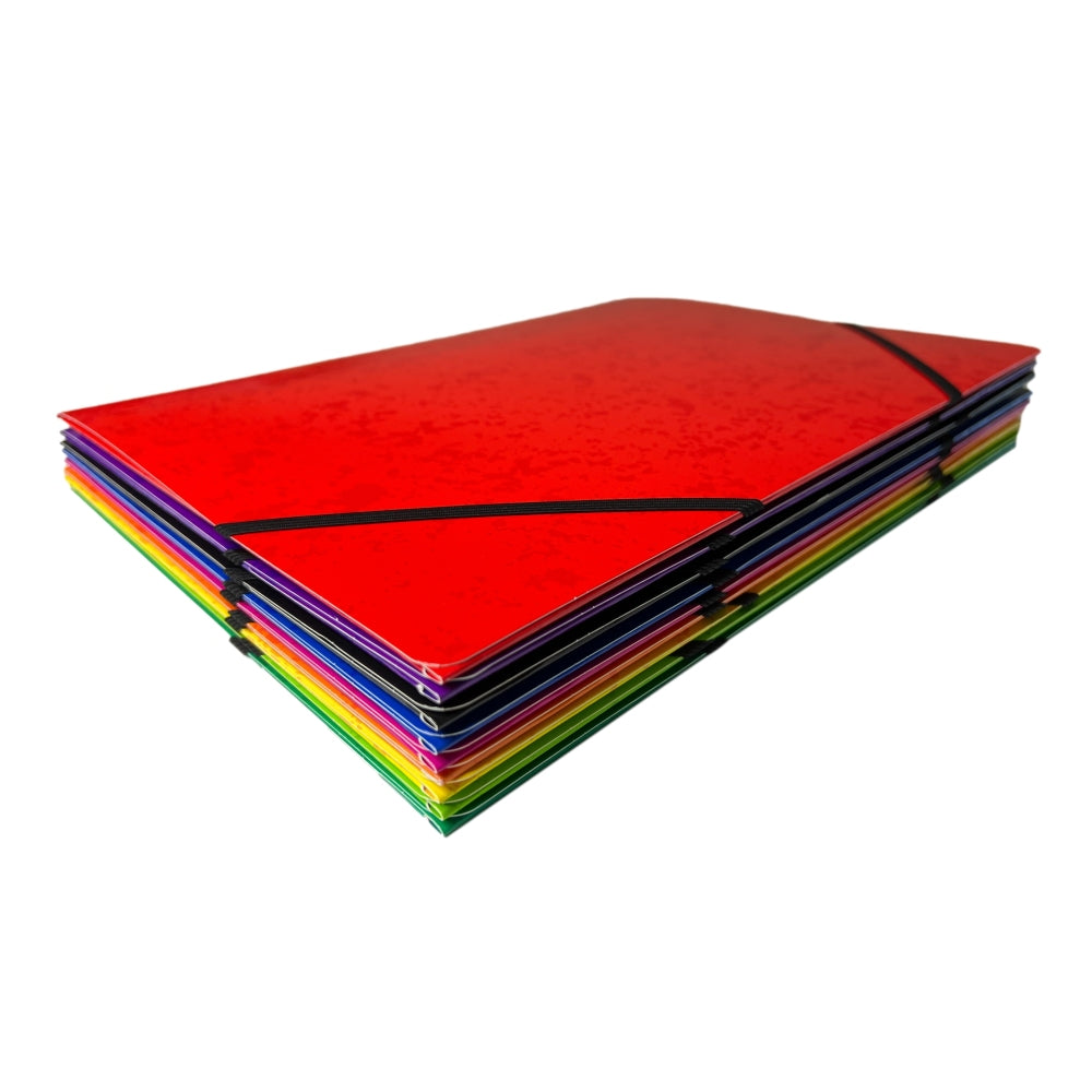 Pack of 12 A4 Purple Card 3 Flap Folders With Elastic Closure