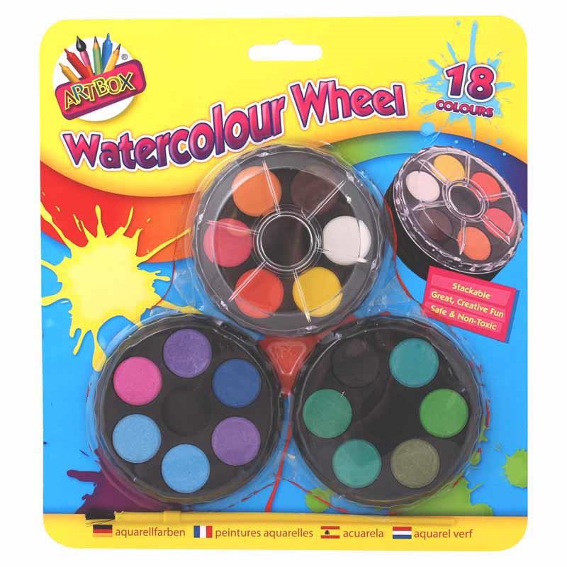 Pack of 3 Watercolour Wheels of 6 Assorted Colours– Shop Inc