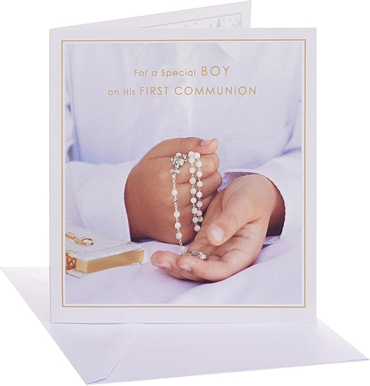 Boy with Rosary Design Communion Congratulations Card