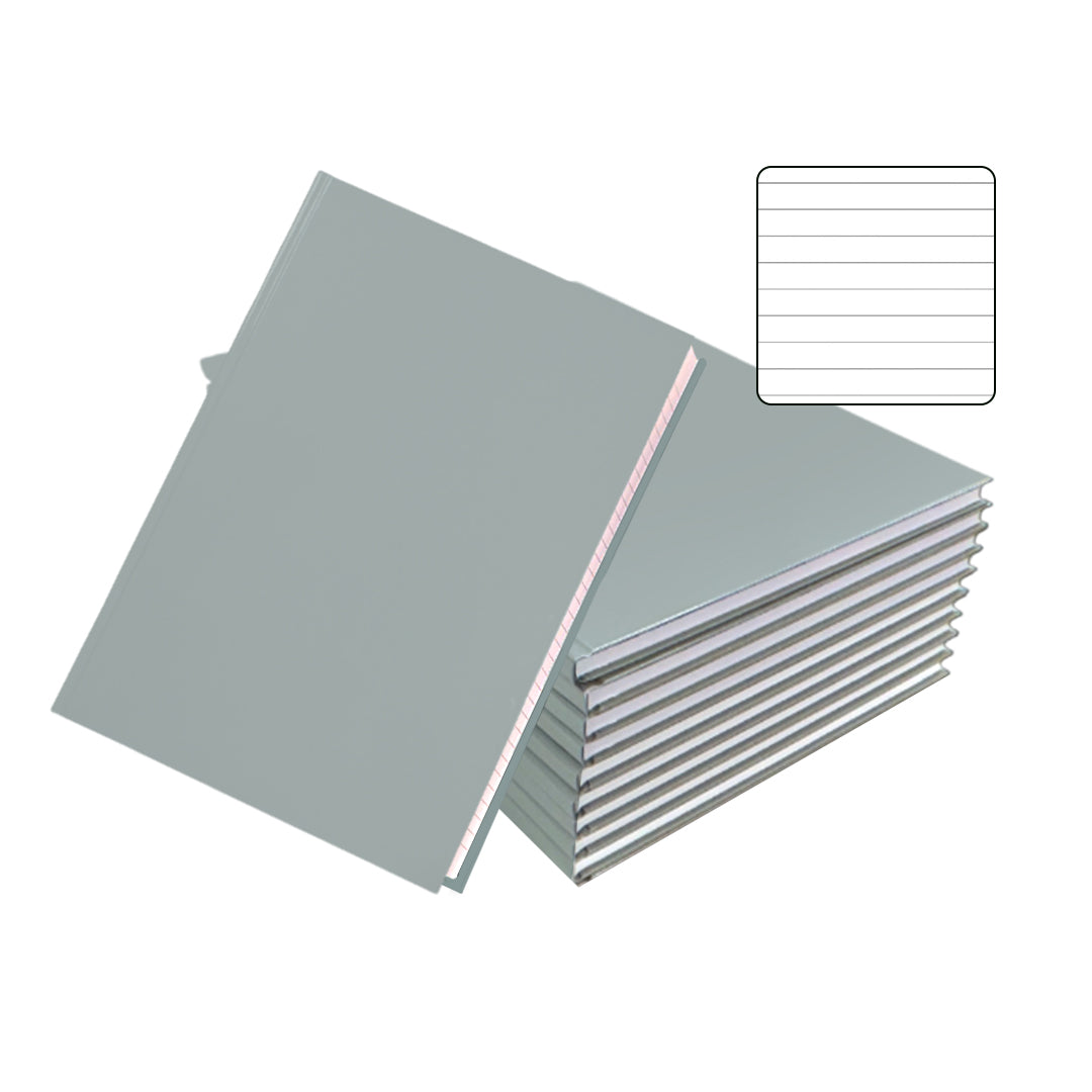 Pack of 10 A4 160 Pages 8mm Ruled Grey Casebound Notebooks