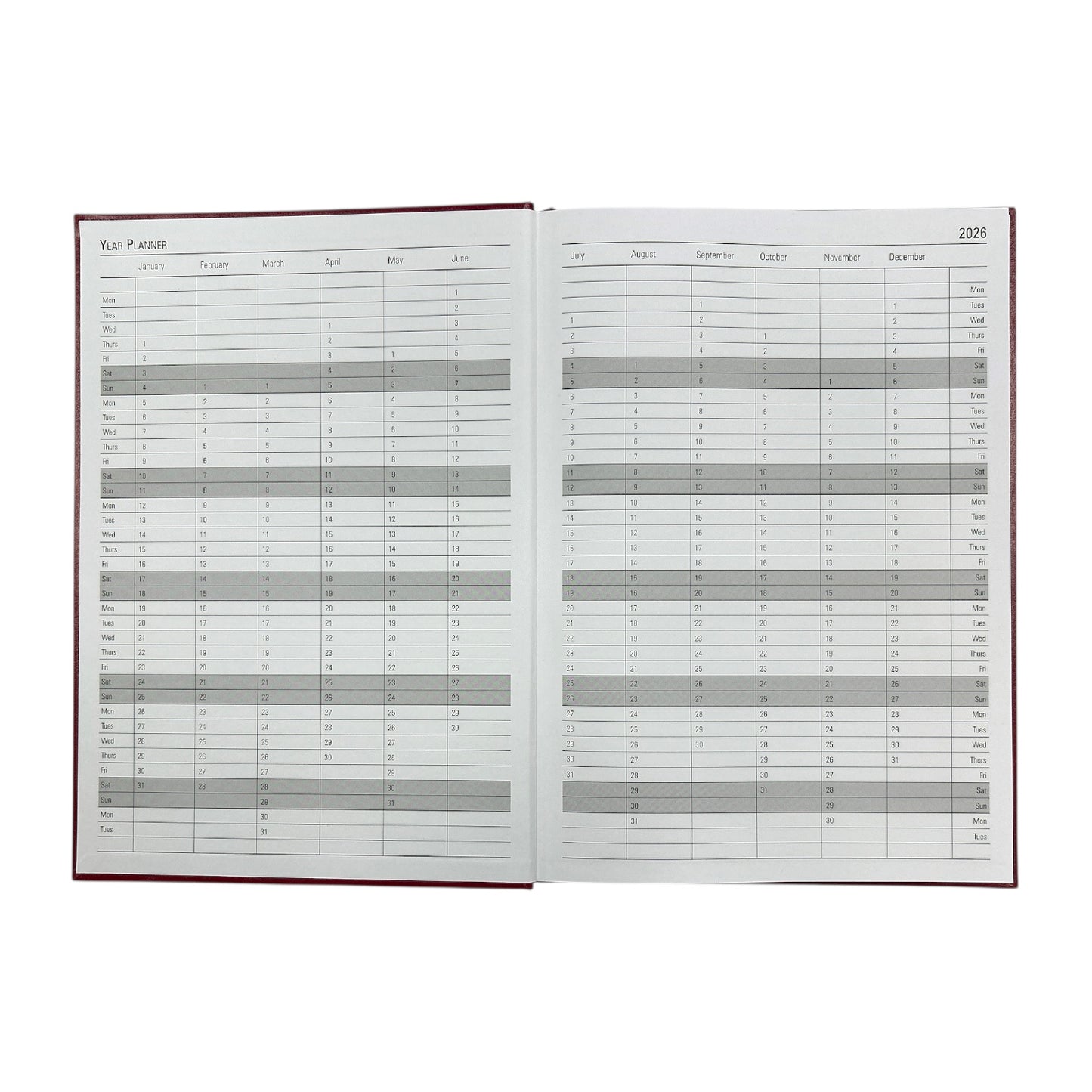 Janrax 2026 A4 Week To View Burgundy Desk Diary