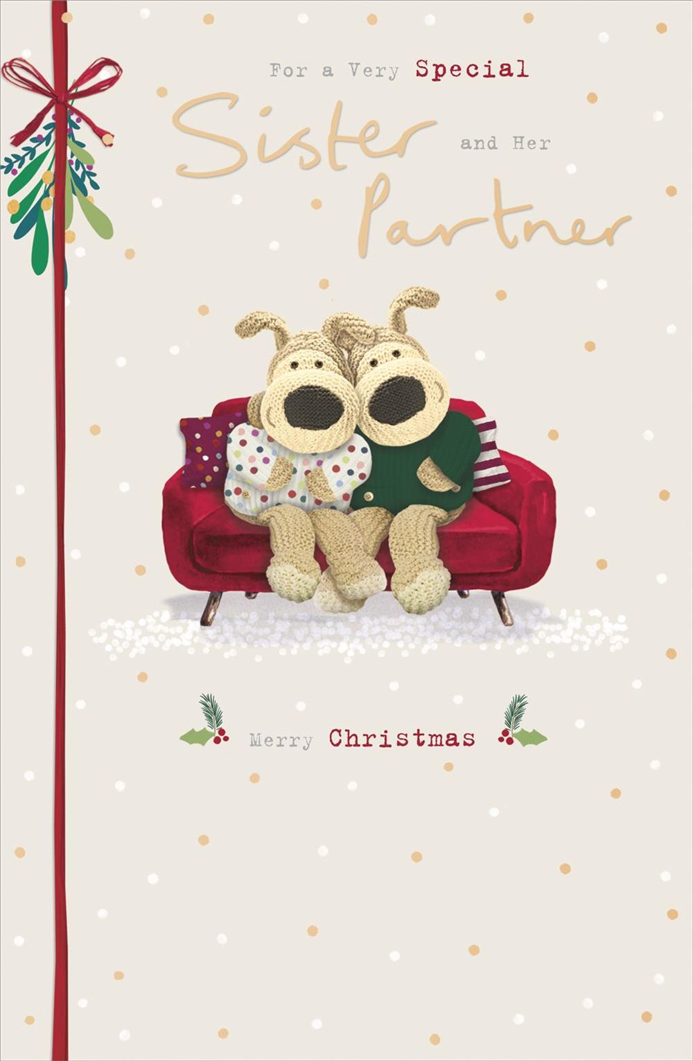 Boofles Sat On Sofa Sister & Partner Christmas Card
