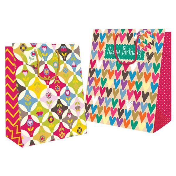 Pack of 12 Large Hearts and Flowers Design Bags