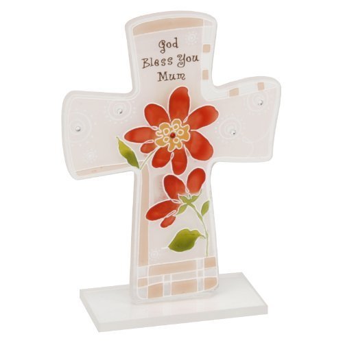 Mum sentiment glass cross 'God bless you mum'