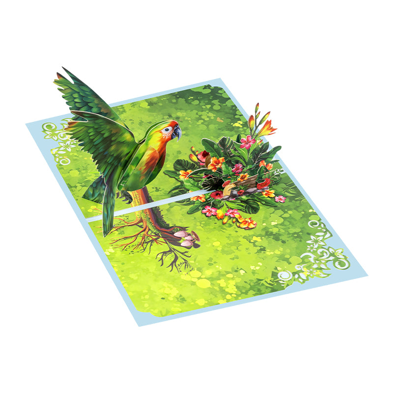 Exotic Wishes Parrot in Bloom 3D Pop Up Greeting Card - Birthday Mother Anniversary Valentine's Day