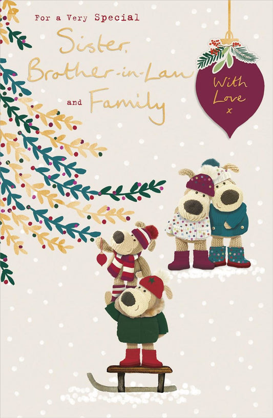 Boofles Decorating Tree Sister, Brother In Law & Family Christmas Card