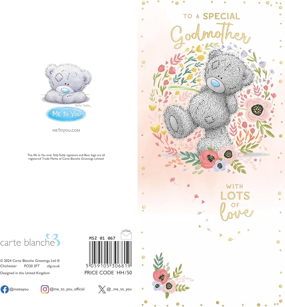 Bear Walking Through Flowers Special Godmother Mother's Day Card