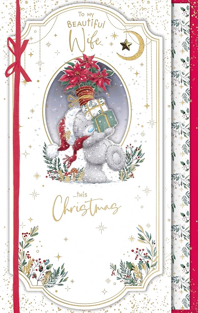 Bear Carrying Gifts Beautiful Wife Luxury Handmade Christmas Card