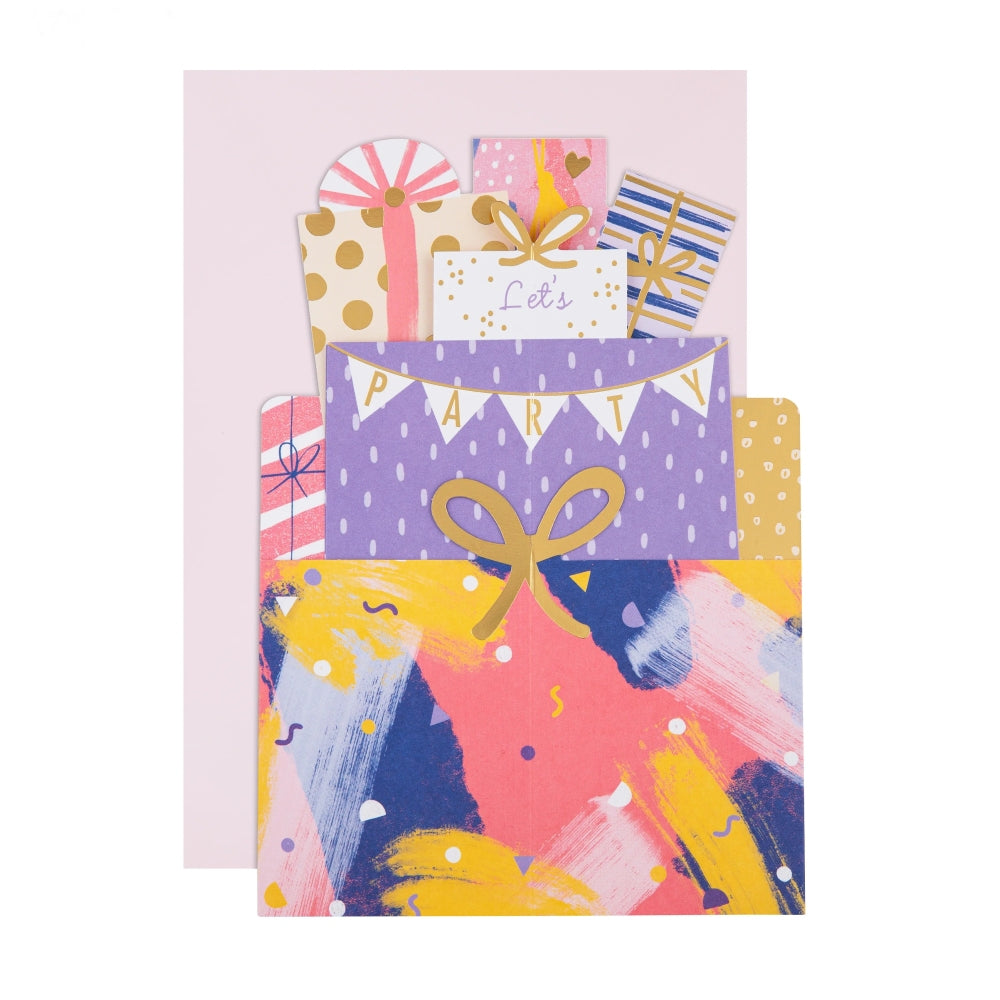 3D Pop-Up Pink Stack of Presents Design Birthday Card