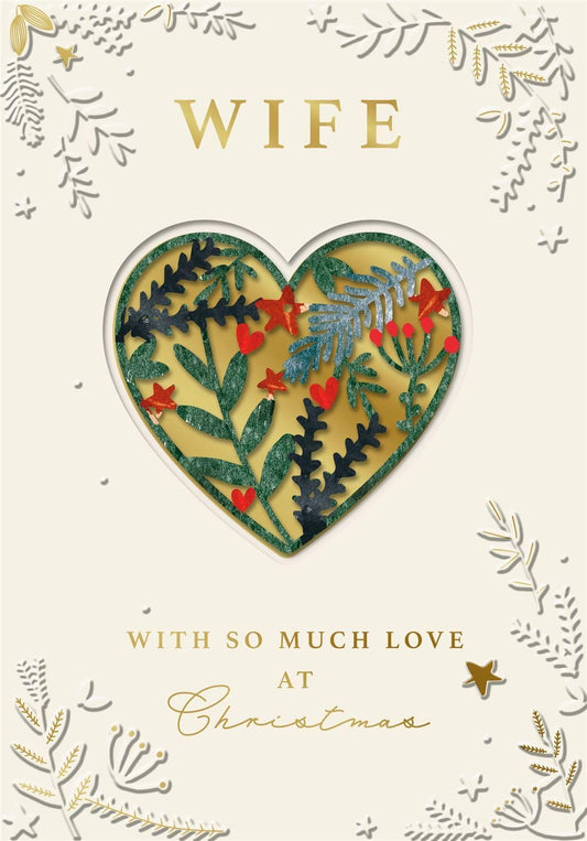 Heart Shaped with Foliage Design Wife Christmas Card