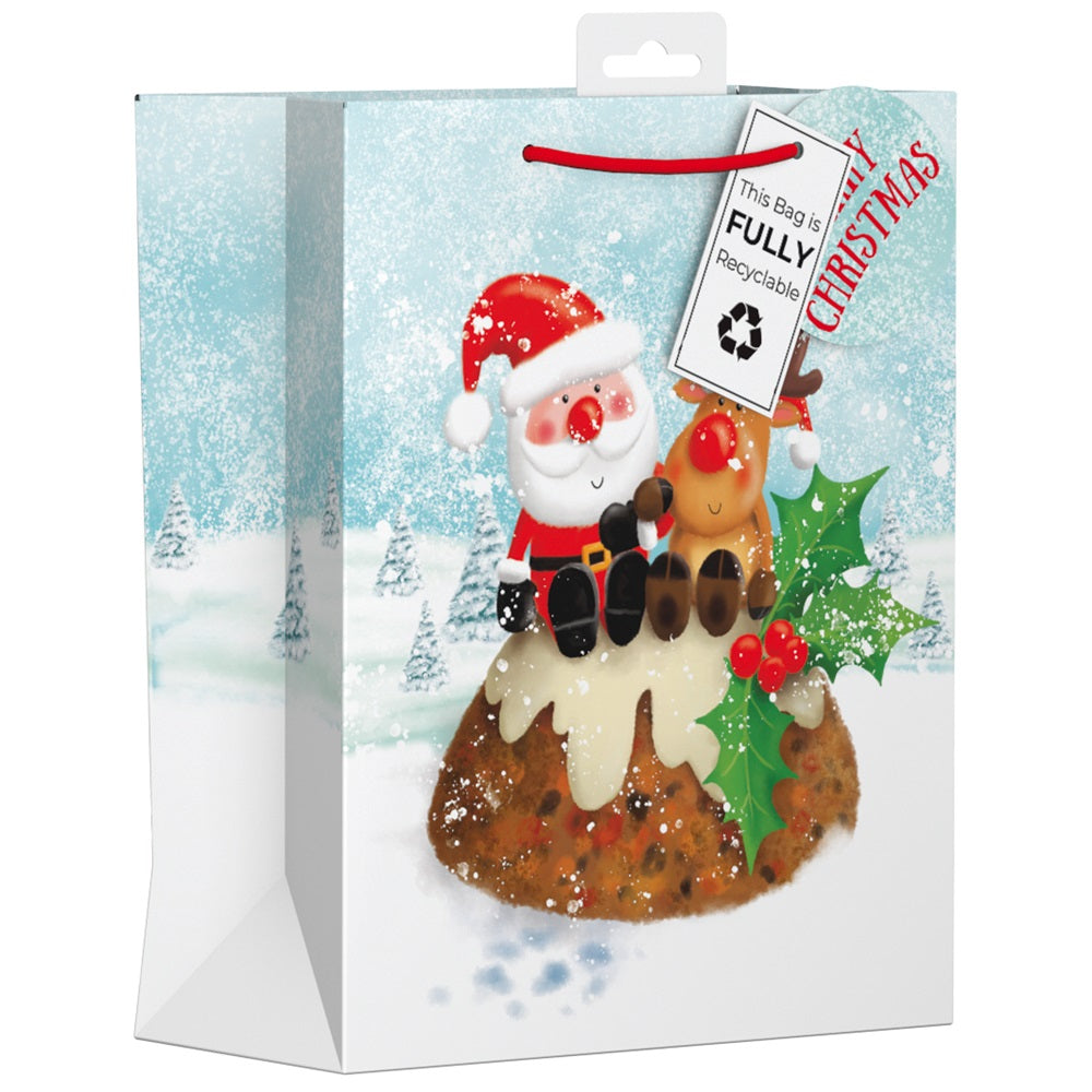 Pack of 12 Santa Pudding Medium Christmas Gift Bags
