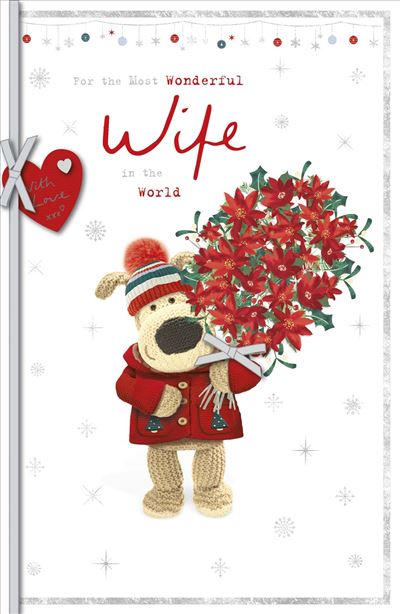 Most Wonderful Wife In The World Boofle With Flower Bouquet Christmas Card 