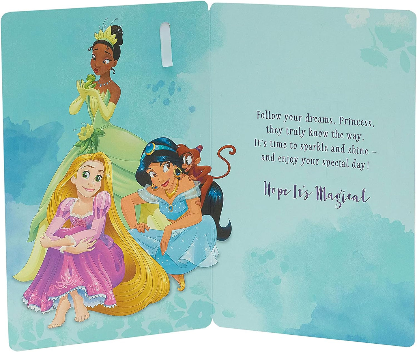 Time to Shine, Rapunzel, Tiana and Jasmine 5th Birthday Card with Badge