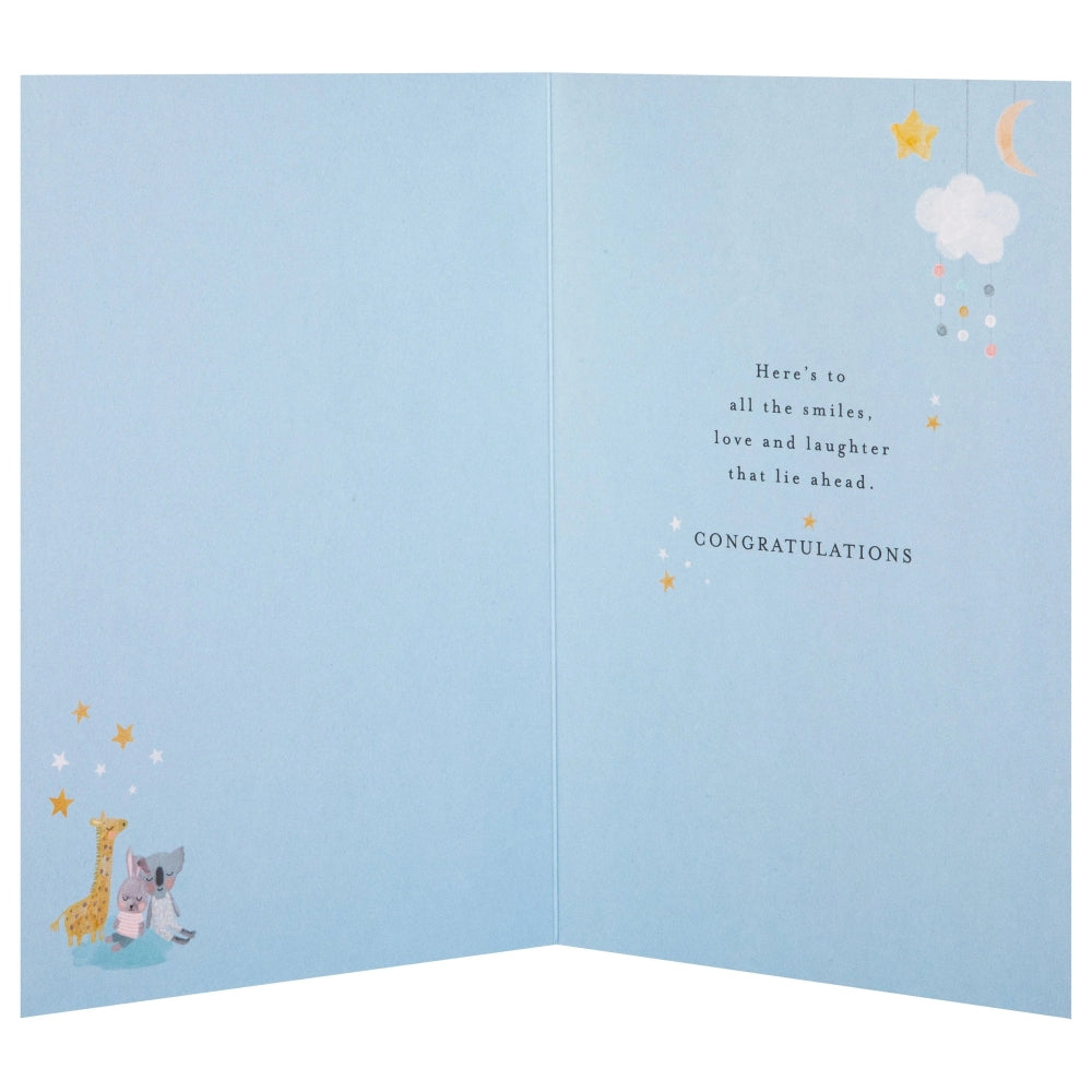 Crib & Toy Animals Design New Baby Boy Congratulations Card