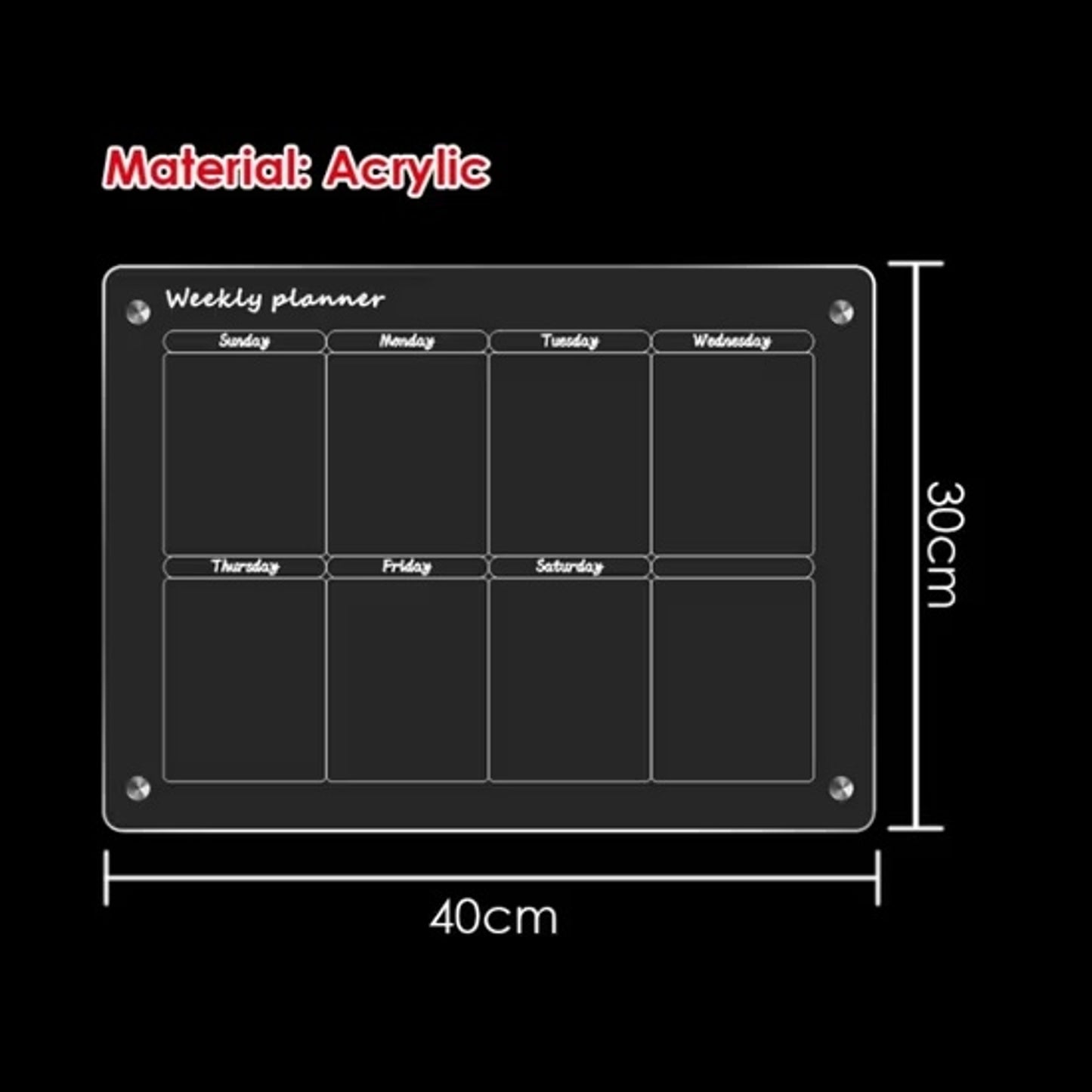 Glass Dry Erase Magnet Whiteboard Weekly Planner for Refrigerator 40×30×0.3 cm