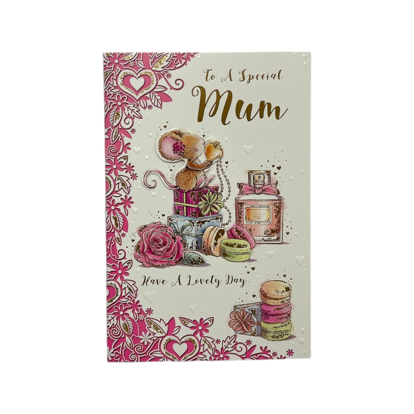 To Special Mum Mice And Perfume Pink Birthday Card