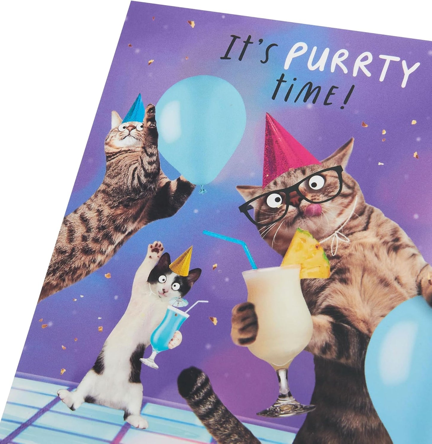 Purry Time Cats Disco Design Birthday Card