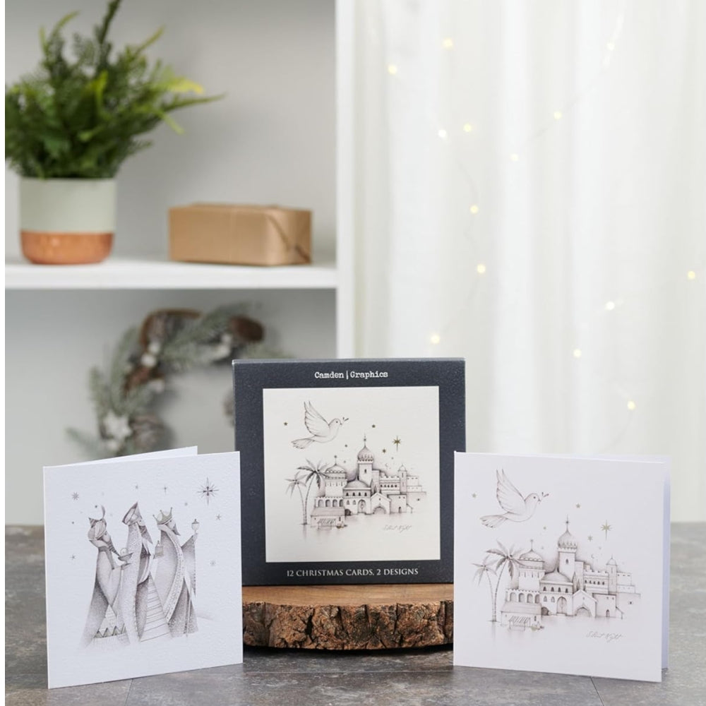 2 Religious Pencil Designs Multipack of 12 Christmas Cards
