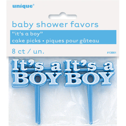 Pack of 8 It's a Boy Blue Cake Picks For Baby Shower Favors