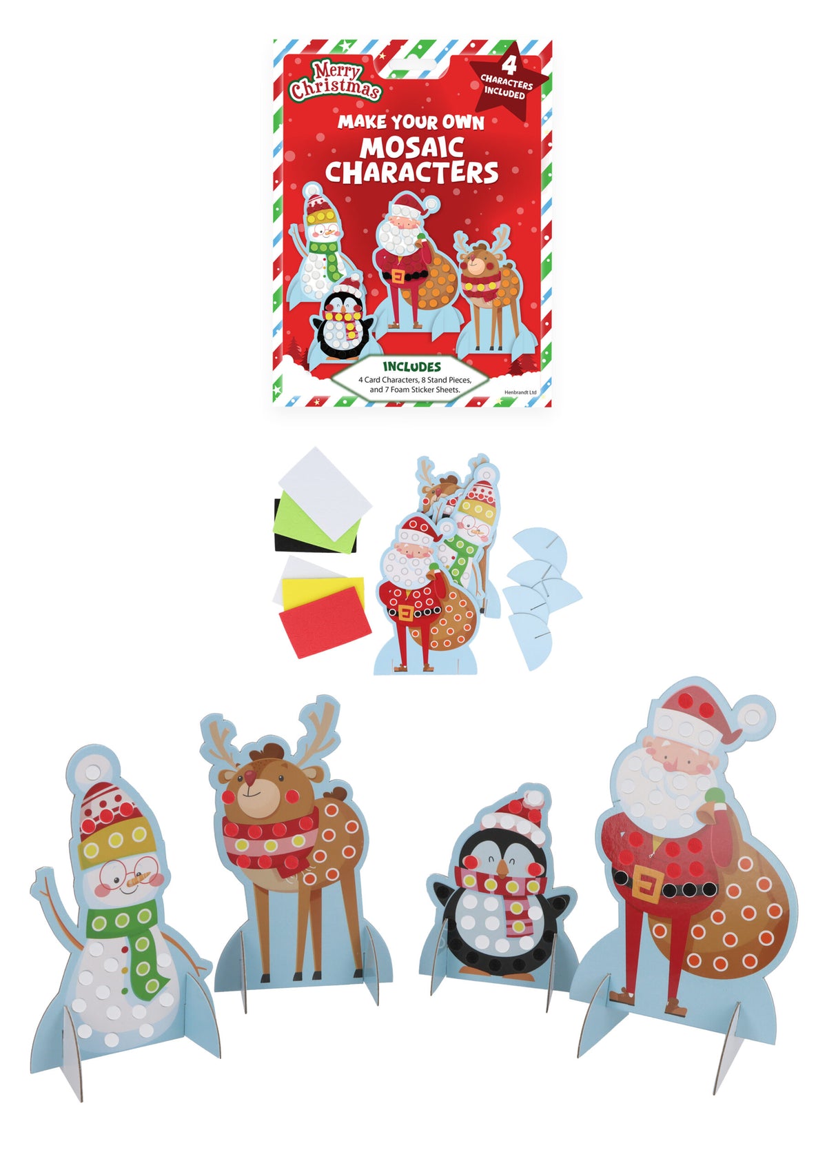 Christmas Make Your Own Mosaic Characters 4-Pieces Craft Set - Kids Holiday Crafting Fun Educational Learning Xmas Gift