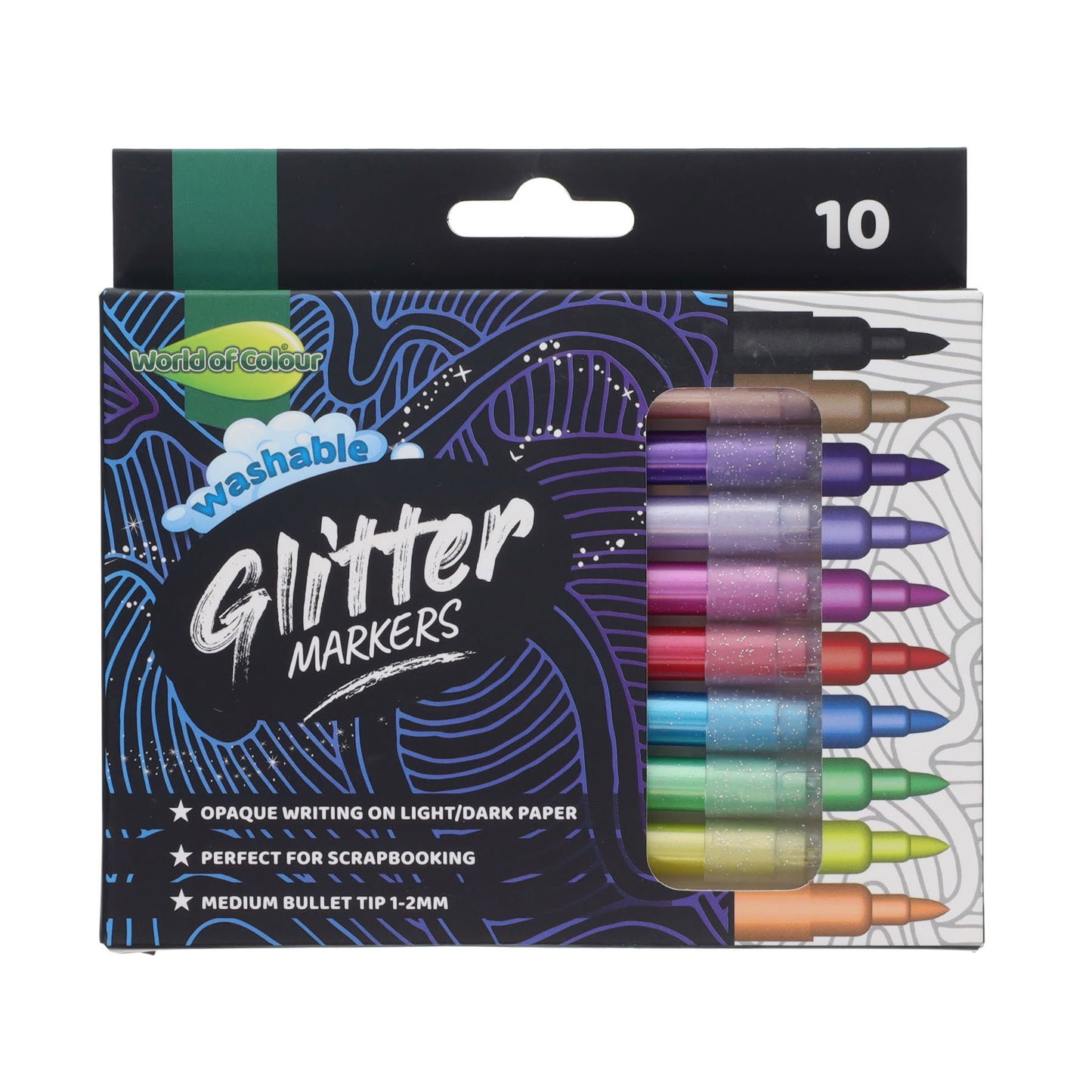 Pack of 10 Washable Glitter Markers by World of Colour