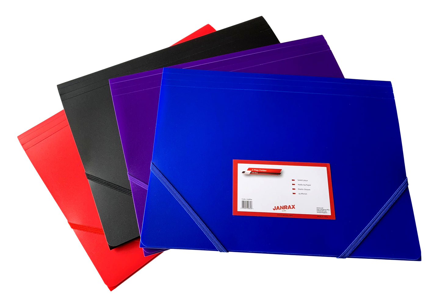 Pack of 12 A4 Red 3 Flap Folders with Elasticated Closure