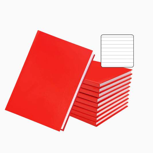 Pack of 10 A5 160 Pages 8mm Ruled Red Casebound Notebooks