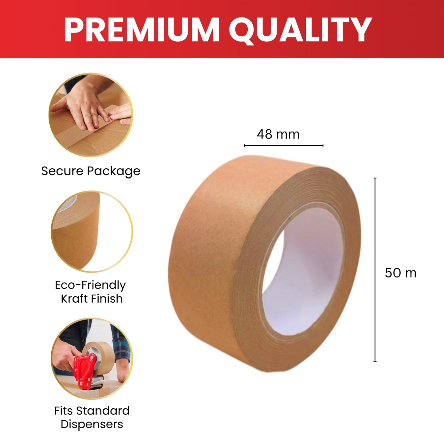 Pack of 6 Kraft Packaging Paper Tapes 48mm x 40m