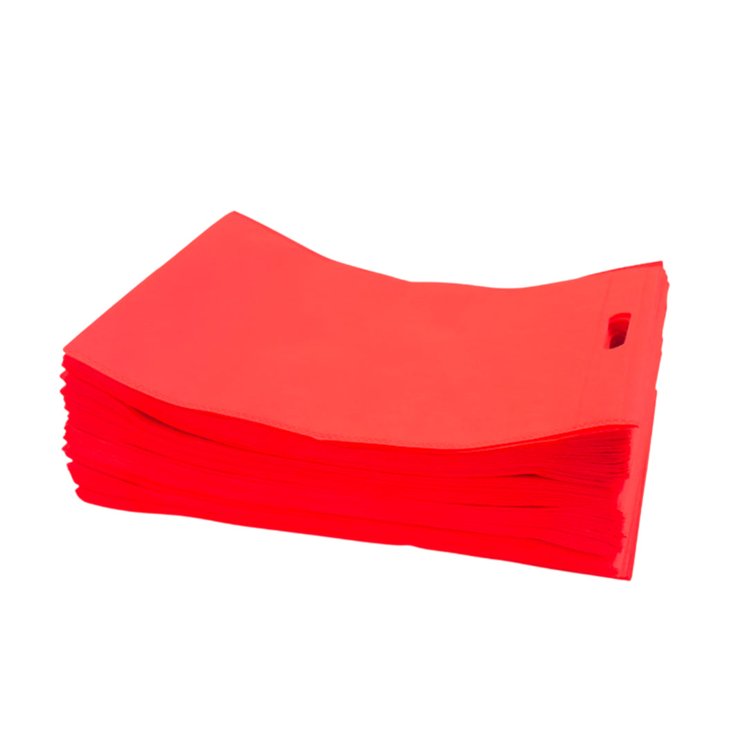 Pack of 50 Red Coloured 45x35cm Non-Woven Patch Handle Bags