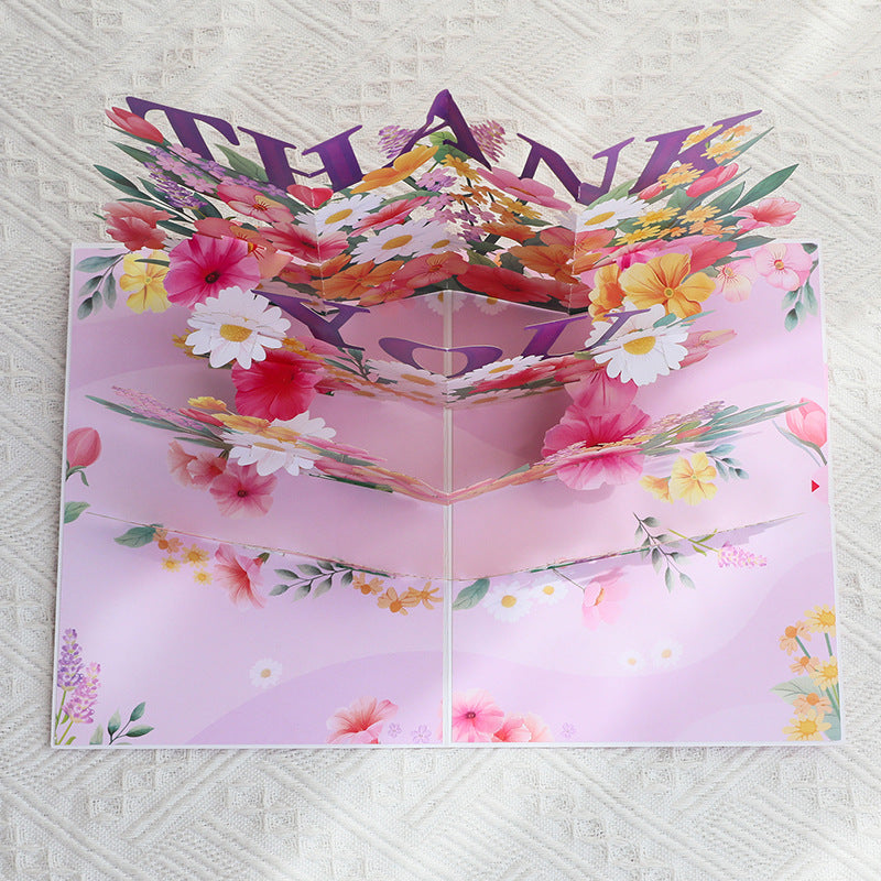 Pink & Purple Grateful Blooms 3D Pop Up Thank You Card