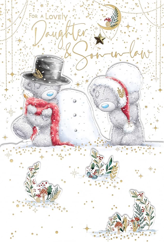 Bears Building Snowman Daughter and Son in Law Luxury Handmade Christmas Card