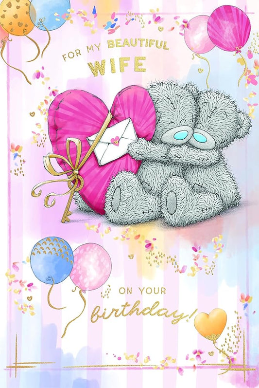 Bears Sat Hugging With Big Heart Wife Birthday Card